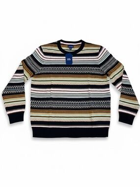 Club Room Men’s Multi-Striped Crewneck Sweater - Black & Pastel Stripes Size L